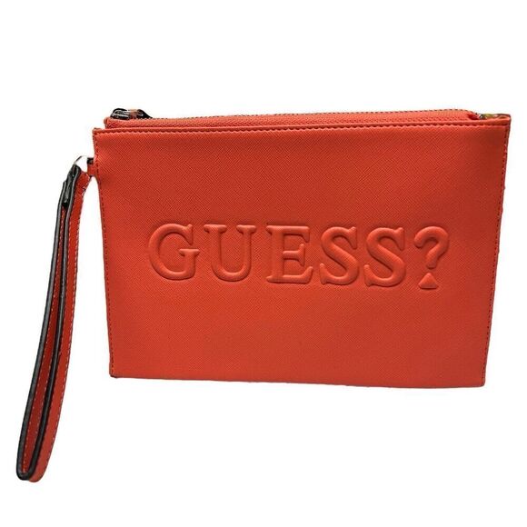 Guess Handbag Women’s Orange Wristlet Spellout Rectangle Wallet Luxury Pumpkin - Picture 1 of 10